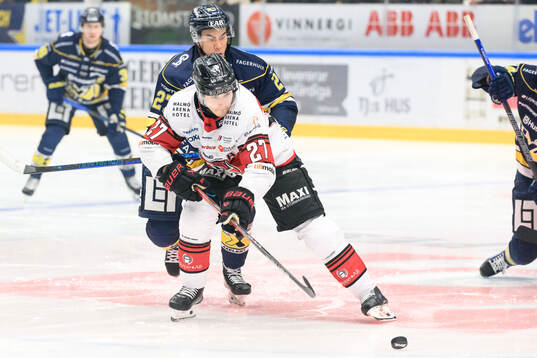 HV71s Jonathan Ang och Malmö Redhawks Henrik Haapala