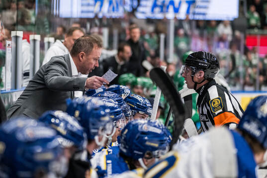 Leksands assisterande tränare Mikael Karlberg och Domare