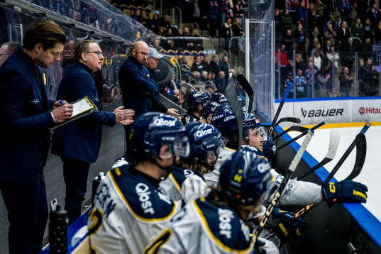 Södertäljes tränare Magnus Bogren manar på spelarna