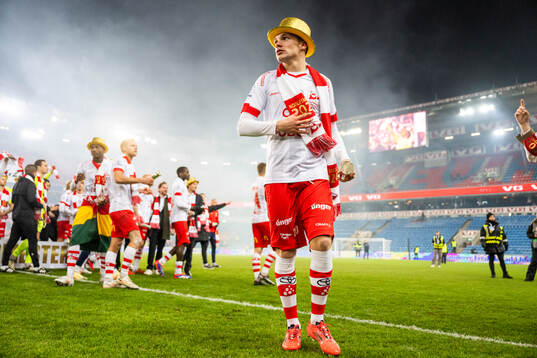 Jeppe Kjær Jensen of Fredrikstad celebrates