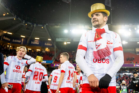 Brandur Hendriksson Olsen of Fredrikstad celebrates