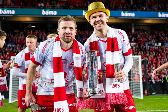 Simen Rafn and Stian Stray Molde of Fredrikstad celebrates