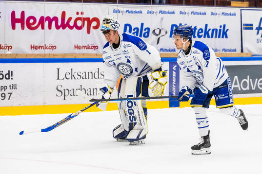 Leksands målvakt Marcus Gidlöf och Marcus Karlberg jublar