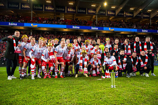 Players of Fredrikstad celebrates with the trophy
