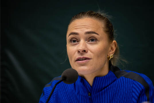 Fridolina Rolfö of FC Barcelona gives a press conference