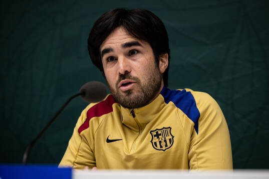Pere Romeu head coach of FC Barcelona gives a press