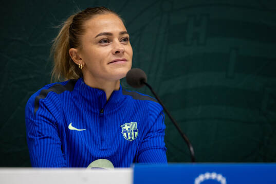 Fridolina Rolfö of FC Barcelona gives a press conference