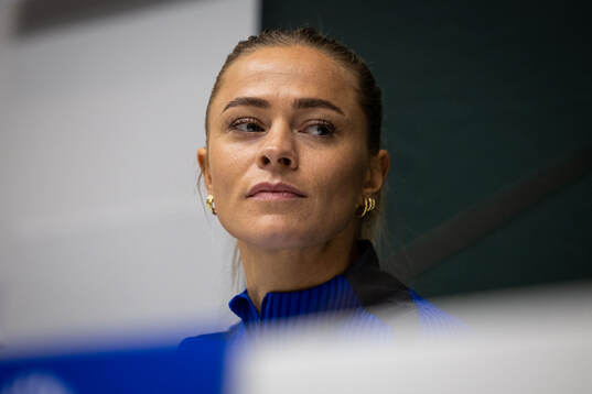 Fridolina Rolfö of FC Barcelona gives a press conference