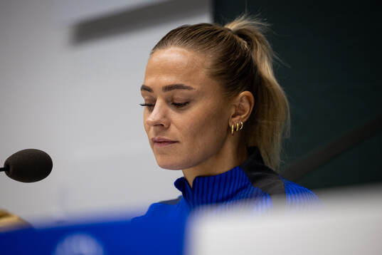 Fridolina Rolfö of FC Barcelona gives a press conference