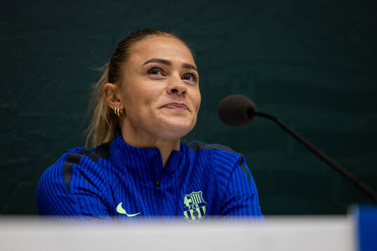 Fridolina Rolfö of FC Barcelona gives a press conference
