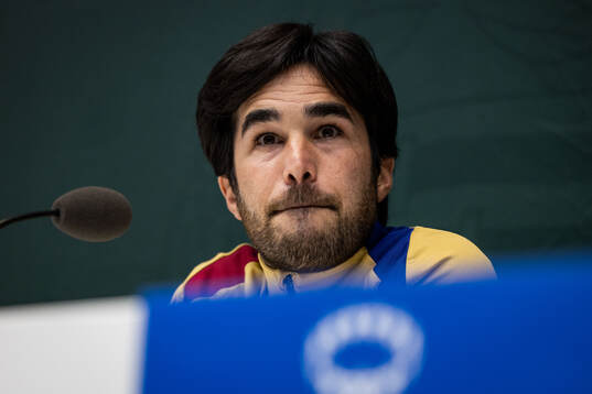 Pere Romeu head coach of FC Barcelona gives a press
