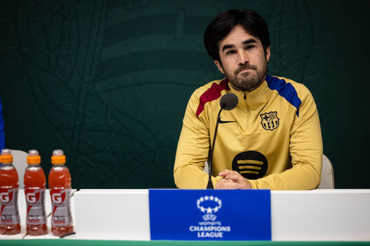 Pere Romeu head coach of FC Barcelona gives a press