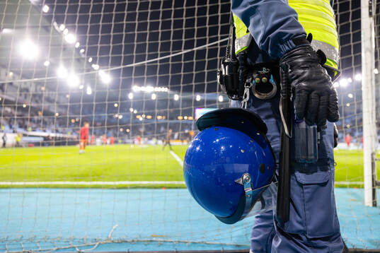 Security guard with helmet