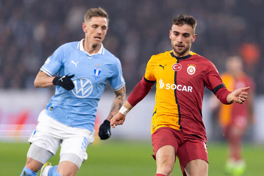 Søren Rieks of Malmö FF and Yunus Akgun of Galatasaray