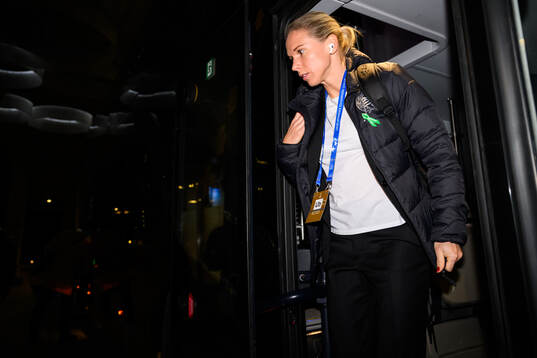 Jonna Andersson of Hammarby arrives at Tele2 Arena