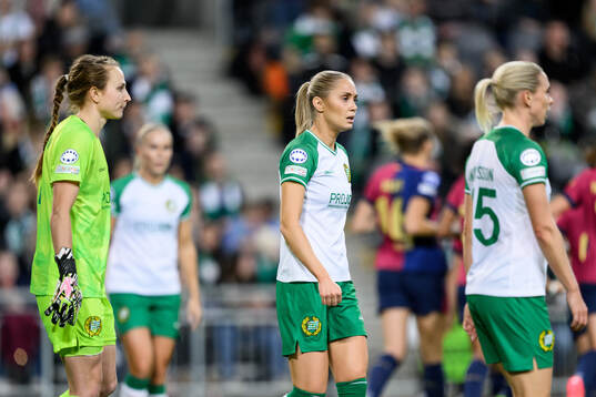 Anna Tamminen and Alice Carlsson of Hammarby look dejected