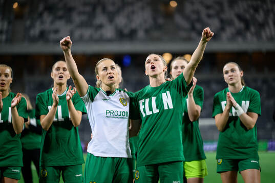 Ellen Gibson and Jonna Andersson of Hammarby are celebrated