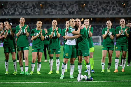 Ellen Gibson and Jonna Andersson of Hammarby are celebrated