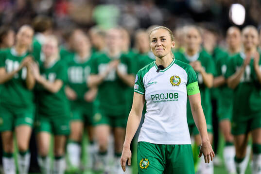 Ellen Gibson of Hammarby is celebrated as she played her