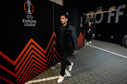 Sergio Pena of Malmö FF arrives to the stadium