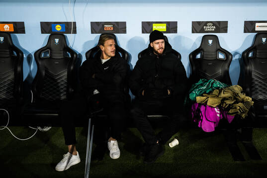 Goalkeeper Johan Dahlin and Pontus Jansson of Malmö FF