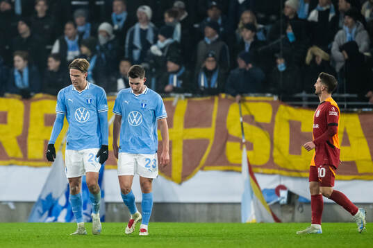 Erik Botheim and Lasse Berg Johnsen of Malmö FF look