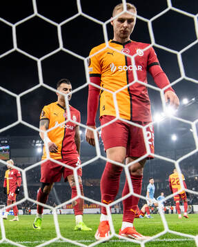 Abdulkerim Bardakci and Victor Nelsson of Galatasaray looks