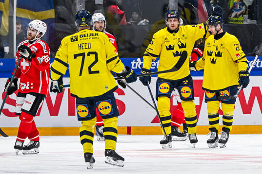 Jacob de la Rose and Lucas Wallmark of Sweden celebrate