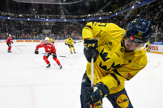 Max Lindholm of Sweden in the ice hockey game between