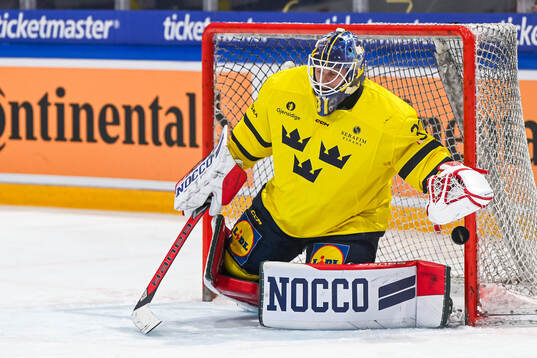 Goaltender Lars Johansson of Sweden