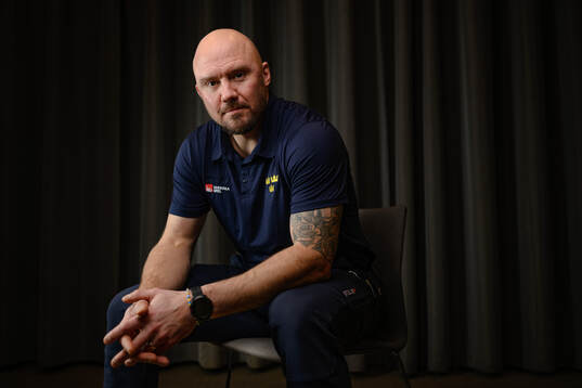 Assistant coach Nicklas Grossmann poses for a portrait