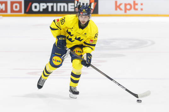 Mathias Bromé of Sweden in the ice hockey game between