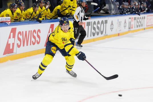 Malte Strömwall of Sweden in the ice hockey game between