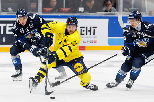 Lucas Wallmark of Sweden in the ice hockey game between