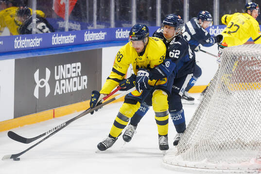 Linus Sandin of Sweden in the ice hockey game between