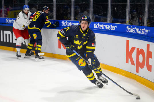 Isac Brännström of Sweden in the ice hockey game between