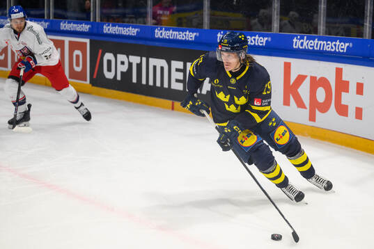 Marcus Sörensen of Sweden in the ice hockey game between