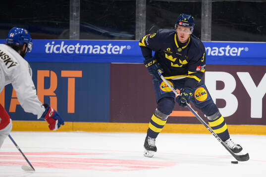 Gabriel Carlsson of Sweden in the ice hockey game between