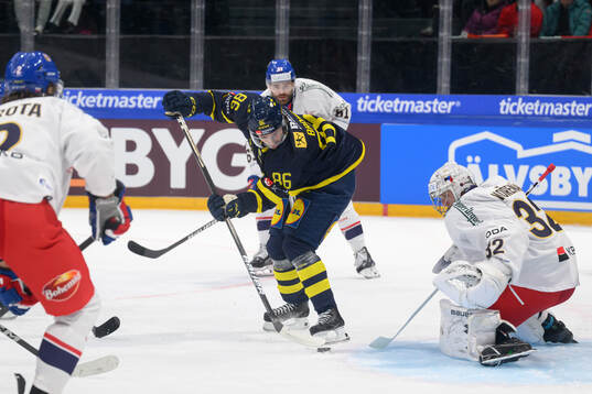 Mathias Bromé of Sweden in the ice hockey game between