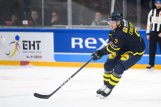Linus Sandin of Sweden in the ice hockey game between Czech