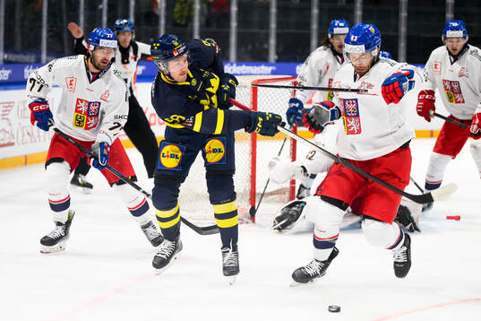 Linus Sandin of Sweden in the ice hockey game between Czech