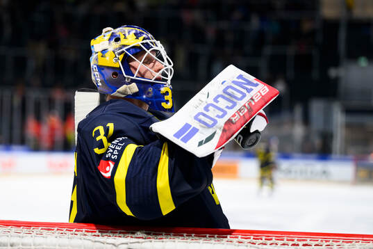 Goaltender Lars Johansson of Sweden in the ice hockey game