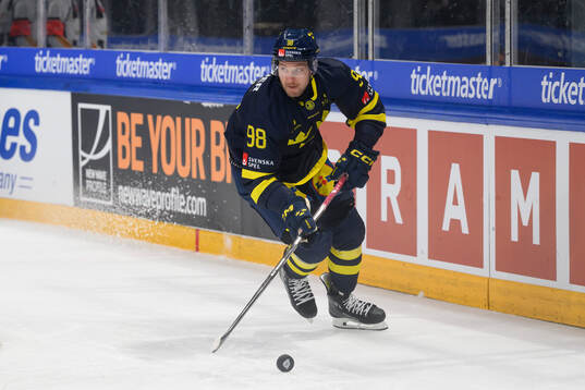 Linus Sandin of Sweden in the ice hockey game between Czech