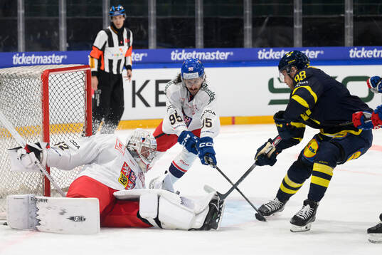 Linus Sandin of Sweden in the ice hockey game between Czech