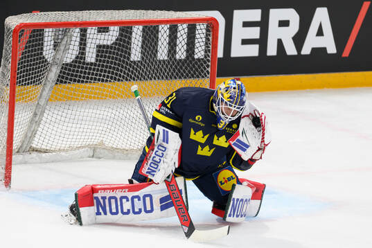 Goaltender Lars Johansson of Sweden in the ice hockey game
