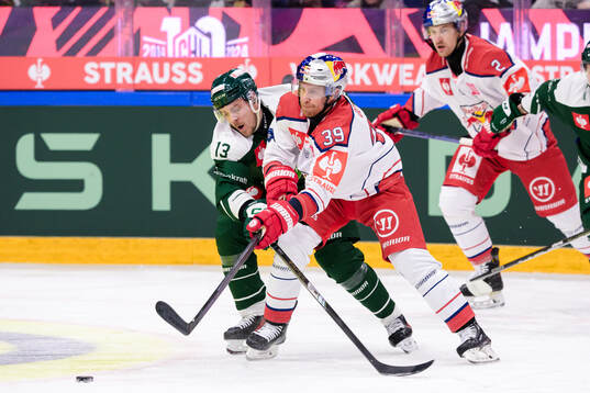 Joel Kellman of Färjestad  and Chay Genoway of EC Red Bull