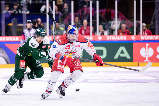 David Tomasek of Färjestad  and Luca Auer of EC Red Bull