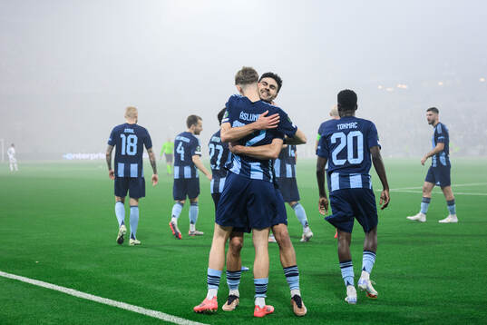Patric Åslund of Djurgården celebrates with Deniz Hummet