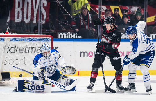 Leksands målvakt Jakob Hellsten och Malmö Redhawks Thomas
