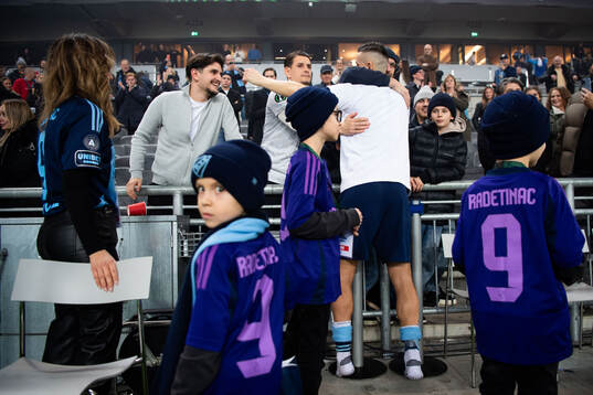 Haris Radetinac of Djurgården with his family after, his